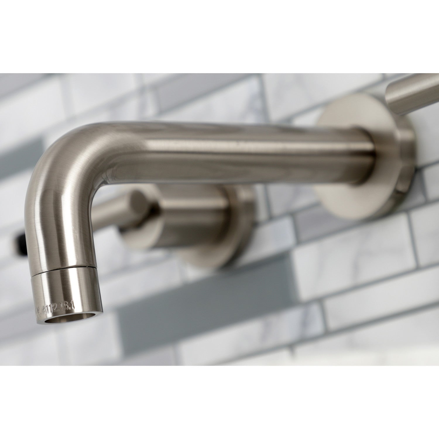 Kingston Sona KS8128CKL - Kaiser Double-Handle 3-Hole Wall Mount Bathroom Faucet, Brushed Nickel — thumbnail 3